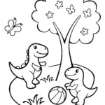 Friendly Dinosaurs Playing in the Park Coloring Page