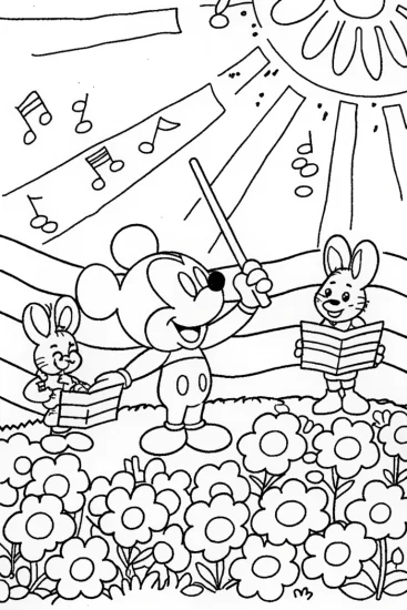 A coloring page of Mickey Mouse’s Magical Music Festival Coloring Page