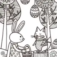 Easter Garden Tea Party Coloring Page