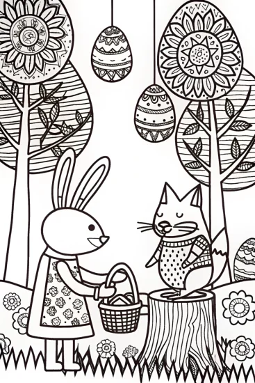 A coloring page of Easter Garden Tea Party Coloring Page