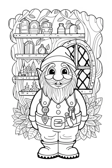 A coloring page of Gnome’s Enchanted Workshop Coloring Page