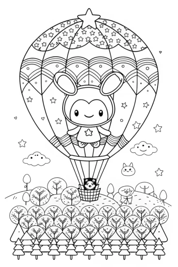 A coloring page of Kuromi’s Enchanted Balloon Adventure Coloring Page