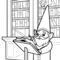 Gnome in the Magic Library Coloring Page