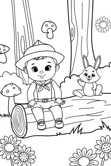 A coloring page of Baby’s Woodland Adventure Coloring Page