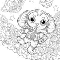 Puppy Astronaut on a Cosmic Adventure Coloring Page