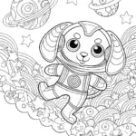 Puppy Astronaut on a Cosmic Adventure Coloring Page