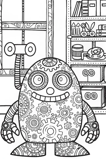 A coloring page of Friendly Monster’s Workshop Coloring Page