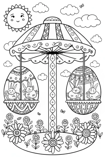 A coloring page of Easter Egg Carousel Adventure Coloring Page
