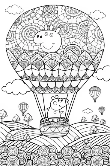 A coloring page of Peppa Pig’s Magical Balloon Adventure Coloring Page