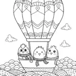 Chickens on a Balloon Adventure Coloring Page