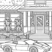 Lamborghini in a Retro Sci-Fi Diner Coloring Page