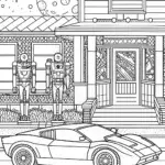 Lamborghini in a Retro Sci-Fi Diner Coloring Page