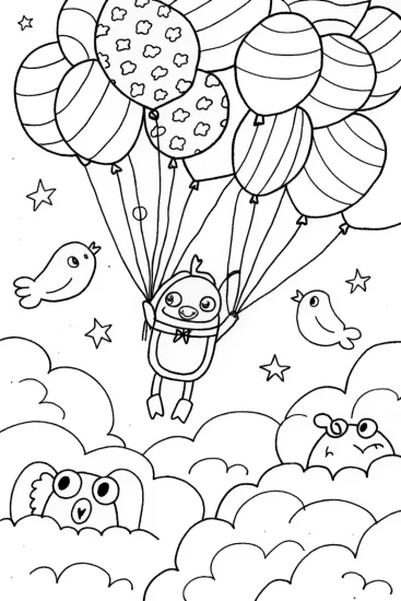 A coloring page of JJ’s Magical Balloon Adventure Coloring Page