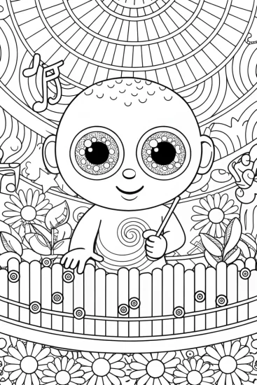 A coloring page of Baby’s First Musical Adventure Coloring Page