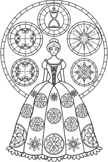 A coloring page of The Princess of Time and Seasons Coloring Page