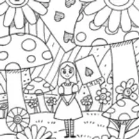 Alice’s Curious Card Garden Coloring Page