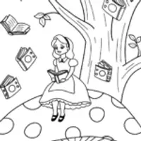 Alice’s Magical Library Coloring Page