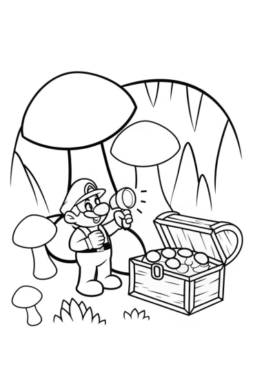 A coloring page of Mario’s Treasure Hunt Adventure Coloring Page