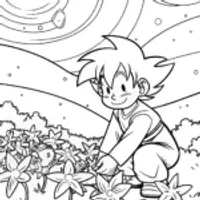 Goku and the Galactic Garden Coloring Page