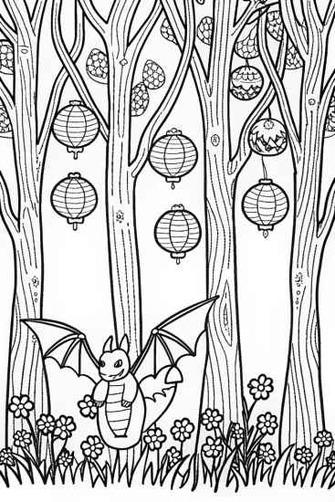 A coloring page of Charizard’s Magical Lantern Adventure Coloring Page