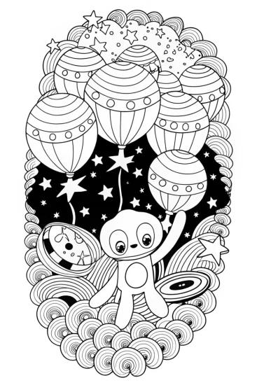A coloring page of Huggy Wuggy’s Starry Space Adventure Coloring Page