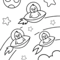 Chickens in a Cosmic Adventure Coloring Page