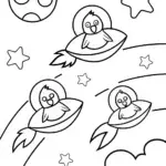 Chickens in a Cosmic Adventure Coloring Page