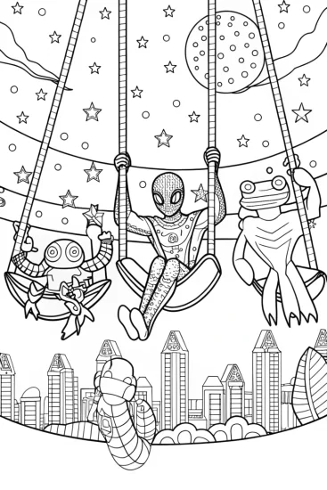 A coloring page of Miles Morales in the Tech Playground Coloring Page