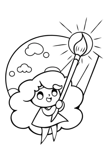 A coloring page of Whimsical Sky Painter Coloring Page