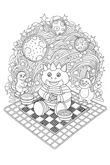 A coloring page of Bowser’s Galactic Picnic Coloring Page