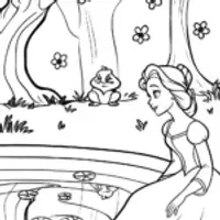 Belle by the Magical Pond Coloring Page