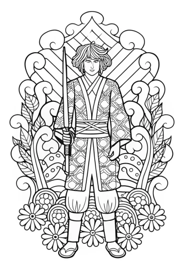 A coloring page of Demon slayer with elemental spirits coloring page