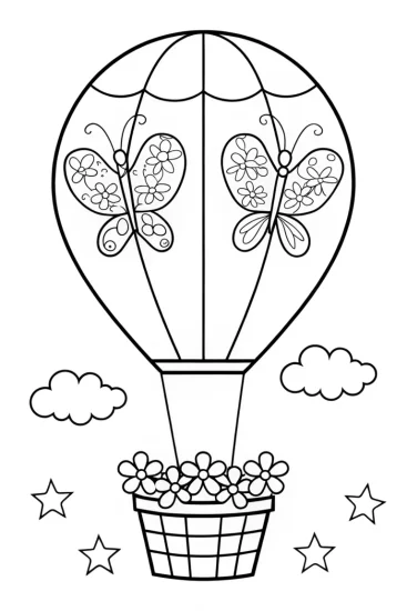 A coloring page of Butterfly Balloon Adventure Coloring Page