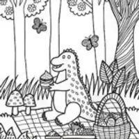 Godzilla’s Fun Forest Picnic Coloring Page