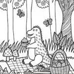 Godzilla’s Fun Forest Picnic Coloring Page