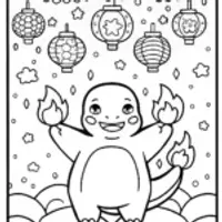 Charmander’s Magical Lantern Festival Coloring Page