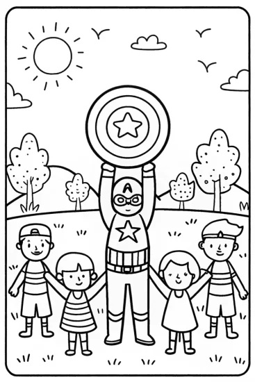 A coloring page of Captain America: Shield of Unity Coloring Page
