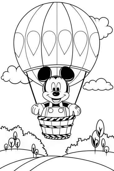 A coloring page of Mickey Mouse in a Balloon Escape