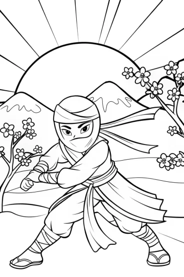 A coloring page of Ninja Training at Dawn Coloring Page