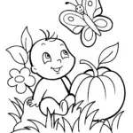 Baby’s whimsical garden quest coloring page