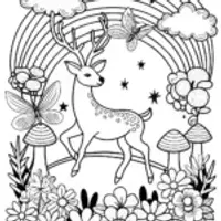 Rainbow Dreams with the Playful Deer Coloring Page