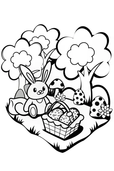 A coloring page of Easter Garden Feast Coloring Page