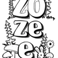 ZOE Coloring Page with Ferns and Rabbit