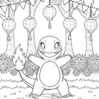 Charmander’s Firefly Fête Coloring Page