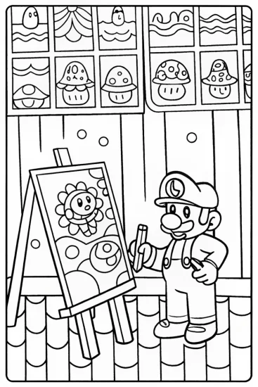 A coloring page of Mario’s Art Studio Coloring Page
