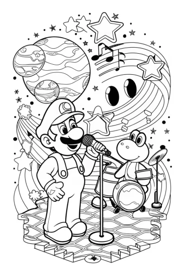A coloring page of Luigi’s Cosmic Karaoke Night Coloring Page