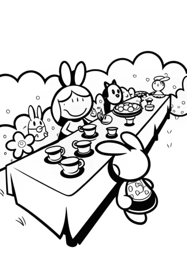 A coloring page of Kissy Missy’s Dreamy Tea Party Coloring Page