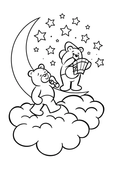 A coloring page of Care Bears Starry Night Symphony Coloring Page