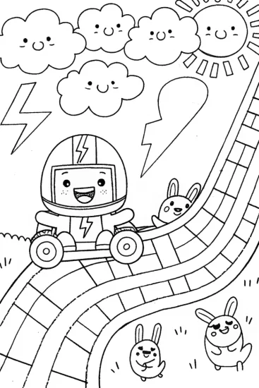A coloring page of Lightning Bolt’s Racing Adventure Coloring Page