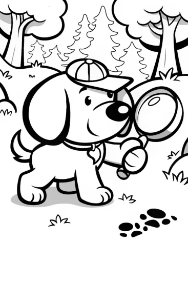A coloring page of Puppy Detective on the Case Coloring Page
